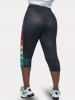 Plus Size Rainbow Criss-cross Print Capri Leggings -  