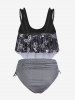 Plus Size & Curve Mushroom Print Ruffled Overlay Cinched Tankini Swimsuit -  