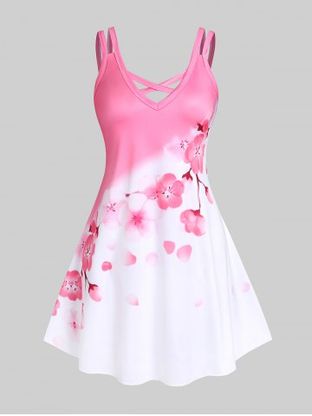 Plus Size & Curve Crisscross Sakura Blossom Print Sundress