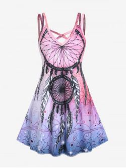 Plus Size & Curve Dreamcatcher Print Crisscross Dress - MULTI - 5X | US 30-32