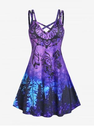 Plus Size & Curve Dreamcatcher Print Crisscross Dress