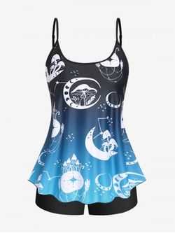 Plus Size & Curve Moon Mushroom Print Boyshorts High Waist Tankini Swimsuit - MULTI-A - 4X