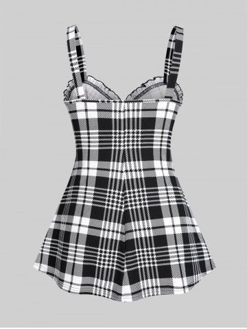 Lace Up Plaid Full Zipper Tank Top and 3D Lace Up Jean Cropped Leggings Plus Size Summer Outfit
