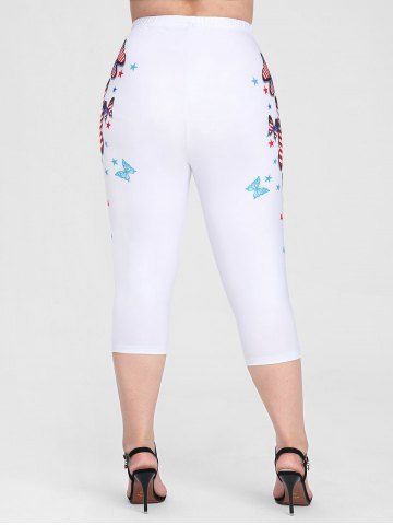 Plus Size & Curve American Flag Butterfly Patriotic Capri Leggings