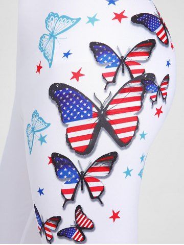 Plus Size & Curve American Flag Butterfly Patriotic Capri Leggings