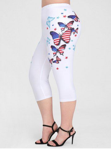 Plus Size & Curve American Flag Butterfly Patriotic Capri Leggings - WHITE - 5X | US 30-32