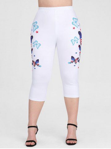 Plus Size & Curve American Flag Butterfly Patriotic Capri Leggings