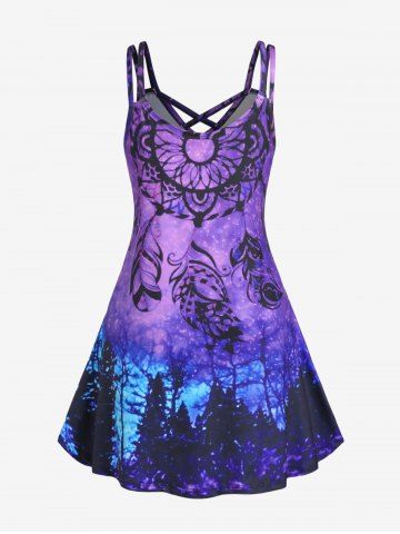 Plus Size & Curve Dreamcatcher Print Crisscross Dress