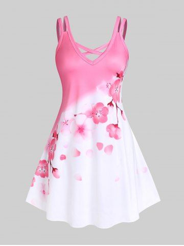 Plus Size & Curve Crisscross Sakura Blossom Print Sundress - LIGHT PINK - M | US 10