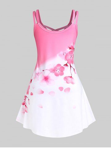 Plus Size & Curve Crisscross Sakura Blossom Print Sundress