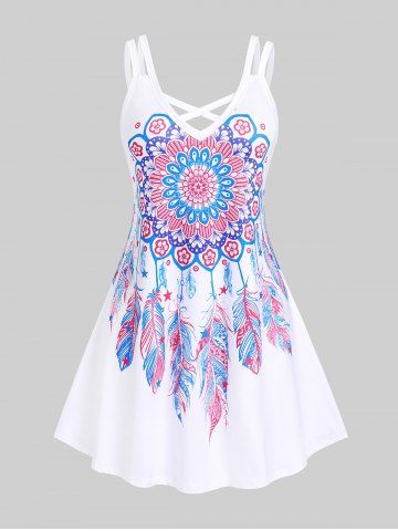 Plus Size & Curve Dreamcatcher Print Crisscross Sundress - WHITE - M | US 10