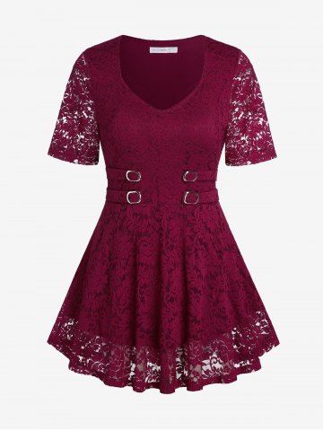 Plus Size & Curve Floral Lace Blouse - DEEP RED - 4X | US 26-28