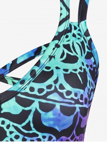 Plus Size & Curve Ethnic Printed Colorblock Crisscross A Line Sleeveless Dress