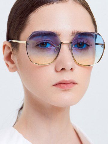 Ombre Color Lens Half-frame Metal Oversized Sunglasses - LIGHT BLUE