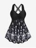 Plus Size & Curve Gothic Skull Butterfly Print Crisscross Swim Dress -  