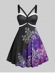Plus Size Gothic Harness Colorblock A Line Sleeveless Dress -  