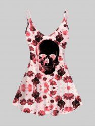 Plus Size & Curve Floral Skull Tank Top -  