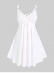 Robe D'été Grande Taille Courbe en Couleur Solide à Applique Floral en Ligne A - Blanc M | US 10