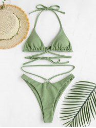 Textured O-ring Floss High Leg Bikini Swimwear -  