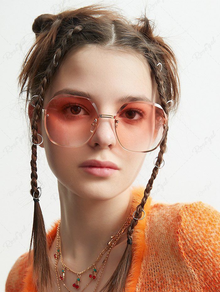 Chic Ombre Color Lens Half-frame Metal Oversized Sunglasses  