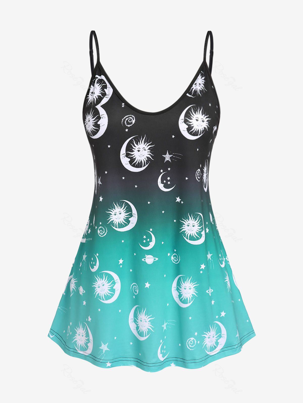 Outfit Plus Size & Curve Ombre Color Sun Moon Print Tank Top  