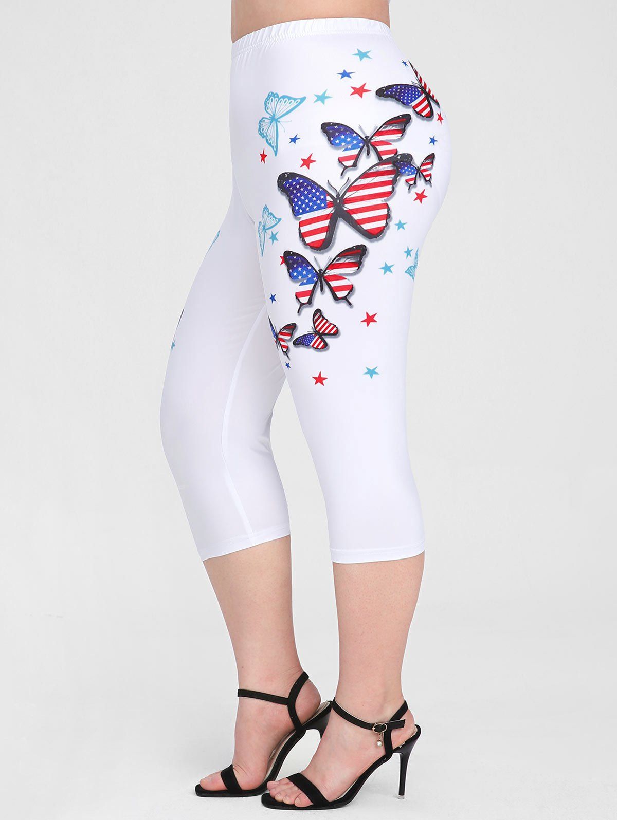 Fancy Plus Size & Curve American Flag Butterfly Patriotic Capri Leggings  