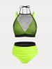 Fishnet Swim Top and Neon Briefs and Wrap Skirt Cover Up Swimsuit Plus Size Summer Outfit -  