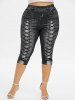 Lace Up Plaid Full Zipper Tank Top and 3D Lace Up Jean Cropped Leggings Plus Size Summer Outfit -  