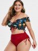 Off Shoulder Planet Top and Cinched Briefs & Boyshorts Tummy Control Swimsuit Plus Size Summer Outfit -  