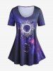 Galaxy Sun Moon Print Tee and Butterfly Capri Leggings Plus Size Summer Outfit -  