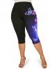 Galaxy Sun Moon Print Tee and Butterfly Capri Leggings Plus Size Summer Outfit -  