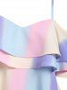 Cold Shoulders Ruffled Ombre Color Tee -  