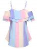 Cold Shoulders Ruffled Ombre Color Tee -  
