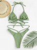 Textured O-ring Floss High Leg Bikini Swimwear -  