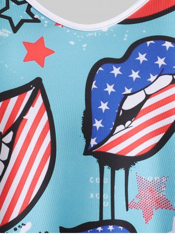 Plus Size & Curve Patriotic American Flag Lip Print Tank Top