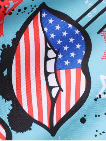 Plus Size & Curve Patriotic American Flag Lip Print Tank Top