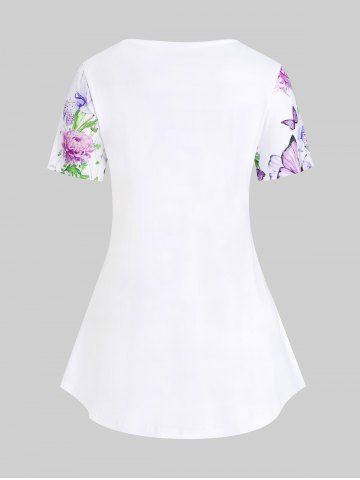Plus Size Cottagecore Floral Butterfly Short Sleeves Tee