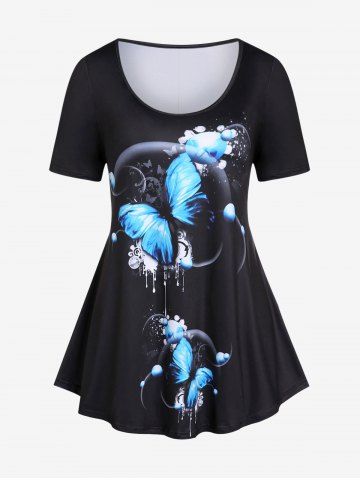 Plus Size & Curve Butterfly Print Basic Tee