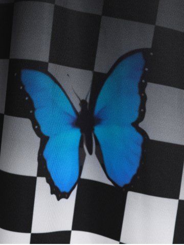 Plus Size Butterfly Checkerboard Crisscross A Line Sleeveless Dress