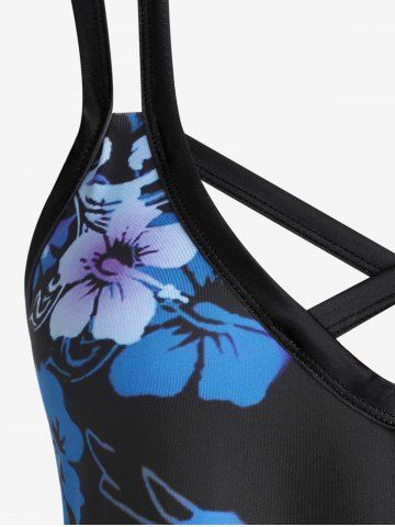 Plus Size 3D Butterfly Floral Crisscross A Line Sleeveless Dress