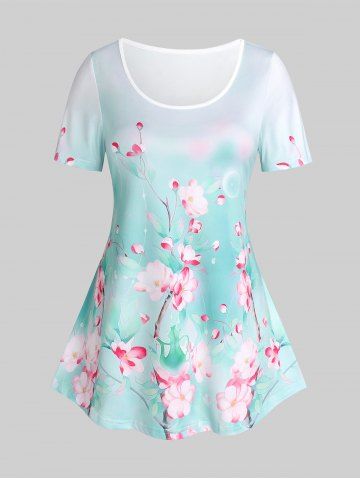 Plus Size & Curve Cottagecore Floral Print Tee - LIGHT BLUE - 2X | US 18-20