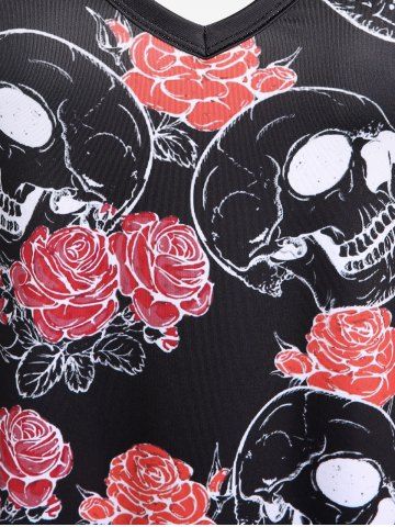 Plus Size Gothic Rose Skulls Crisscross Sleeveless A Line Dress