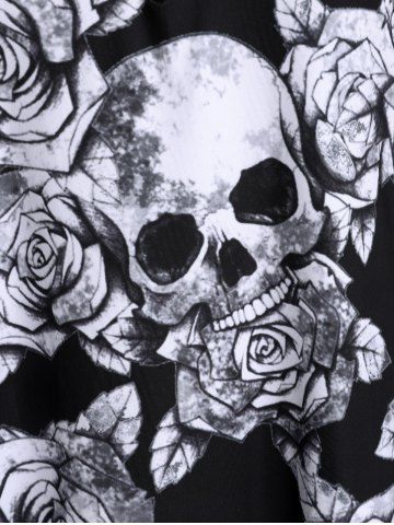 Plus Size & Curve Skull Rose Print Crisscross Gothic Dress