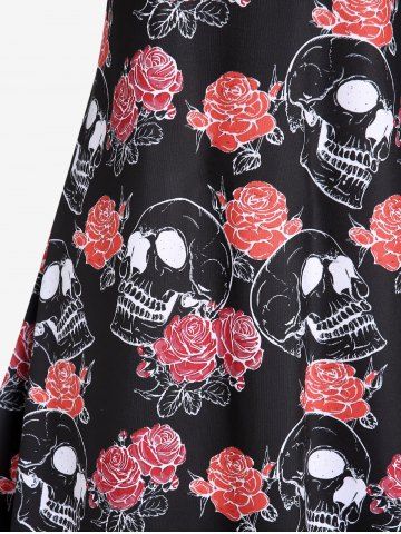 Plus Size Gothic Rose Skulls Crisscross Sleeveless A Line Dress