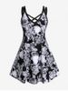 Plus Size & Curve Skull Rose Print Crisscross Gothic Dress -  