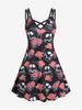 Plus Size Gothic Rose Skulls Crisscross Sleeveless A Line Dress -  