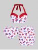 Plus Size & Curve Underwire American Flag Butterfly Print Patriotic Three Piece Bikini Swimsuit -  