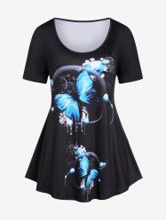 Plus Size & Curve Butterfly Print Basic Tee -  