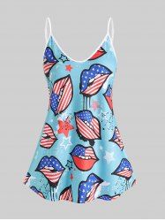 Plus Size & Curve Patriotic American Flag Lip Print Tank Top -  