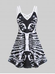 Robe Croisée Gothique à Imprimé Squelette d'Halloween en Ligne A Grande Taille - Noir L | US 12